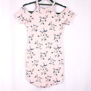 Cold Shoulder Pink Floral Bodycon Dress